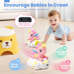 Duchong Unicorn with lights on a cloud base attracts toddlers during tummy time.