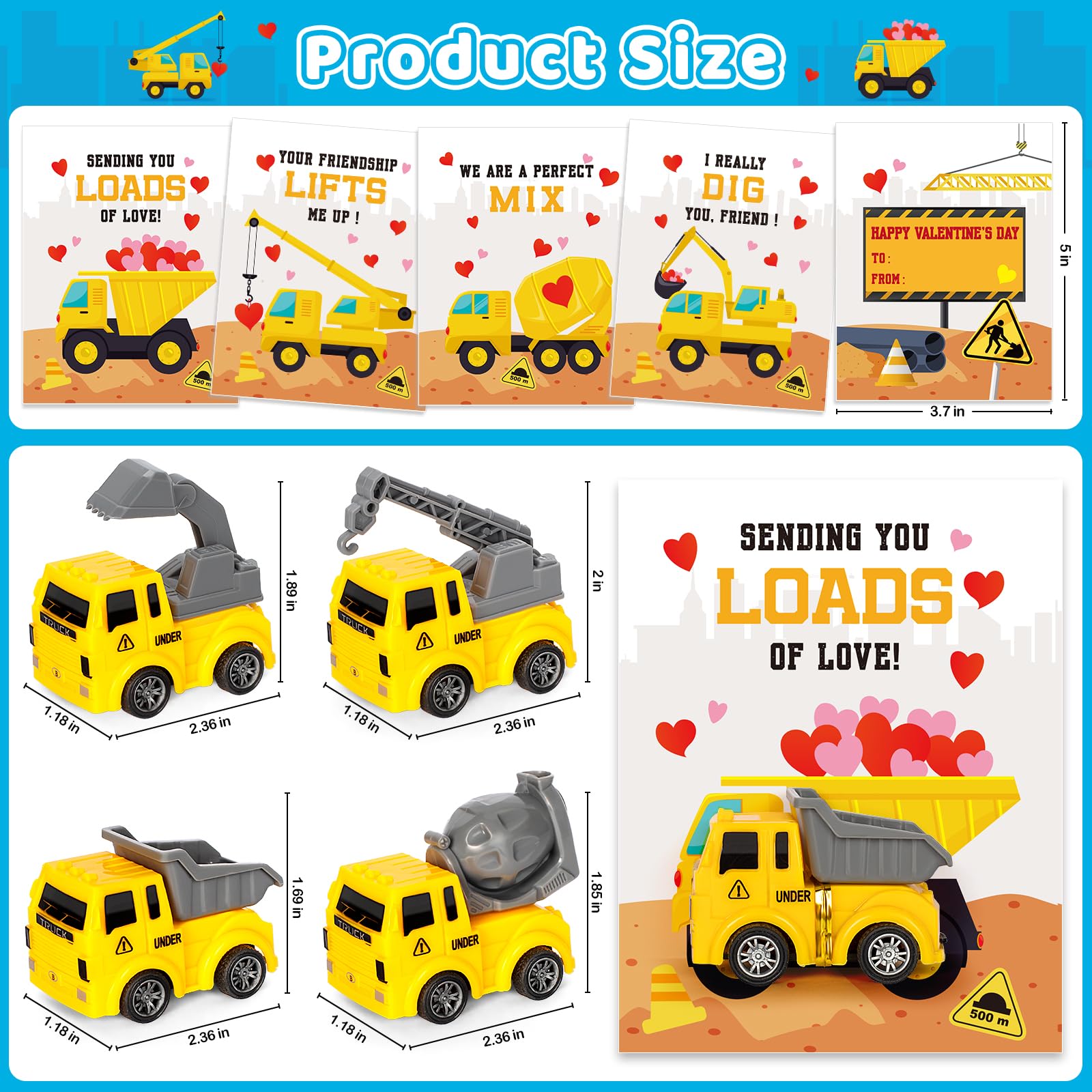 Duchong Valentines truck cards featuring crane scene perfect for school valentine exchanges
