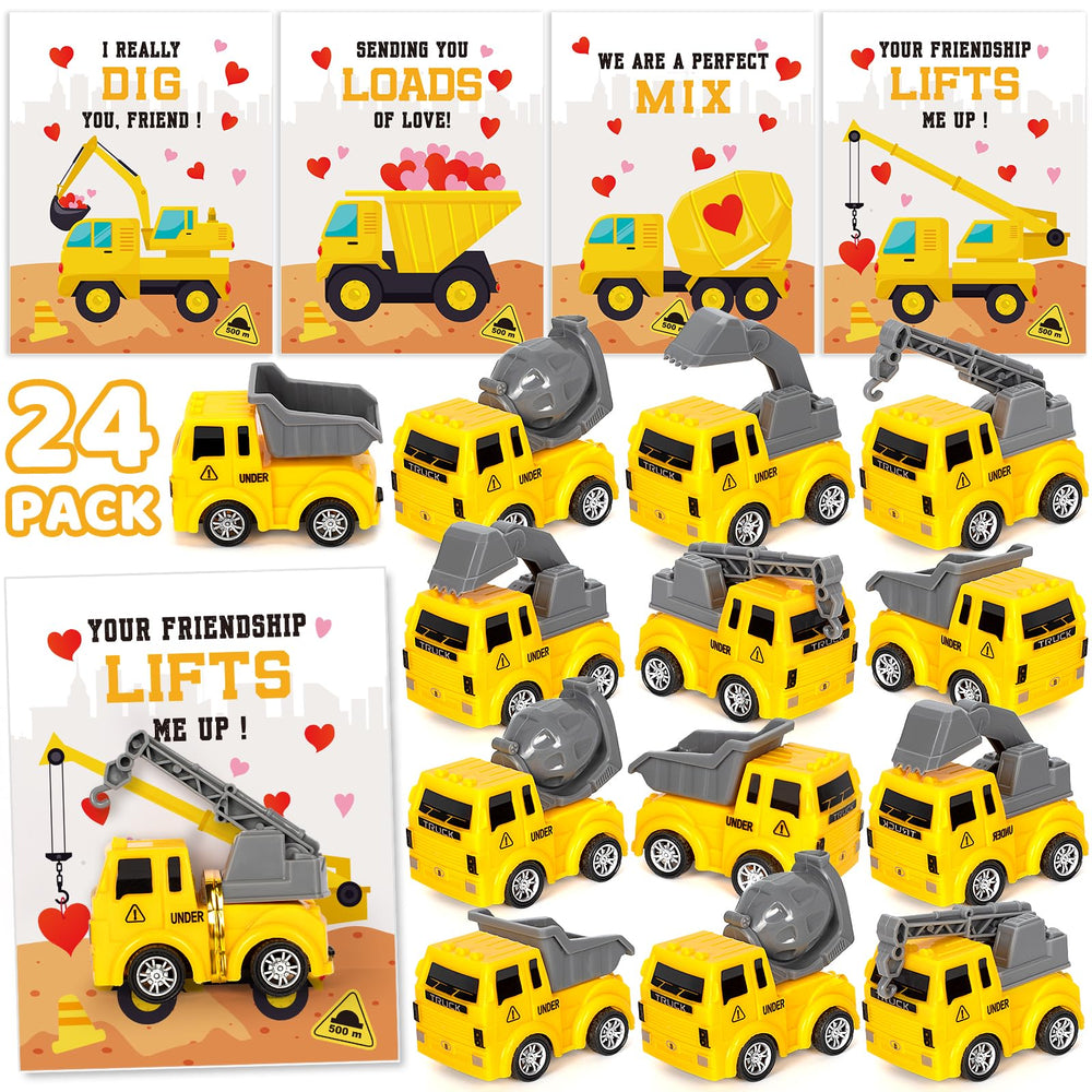 Duchong Valentines truck cards with excavator scene for classroom exchange and kid-friendly gifting