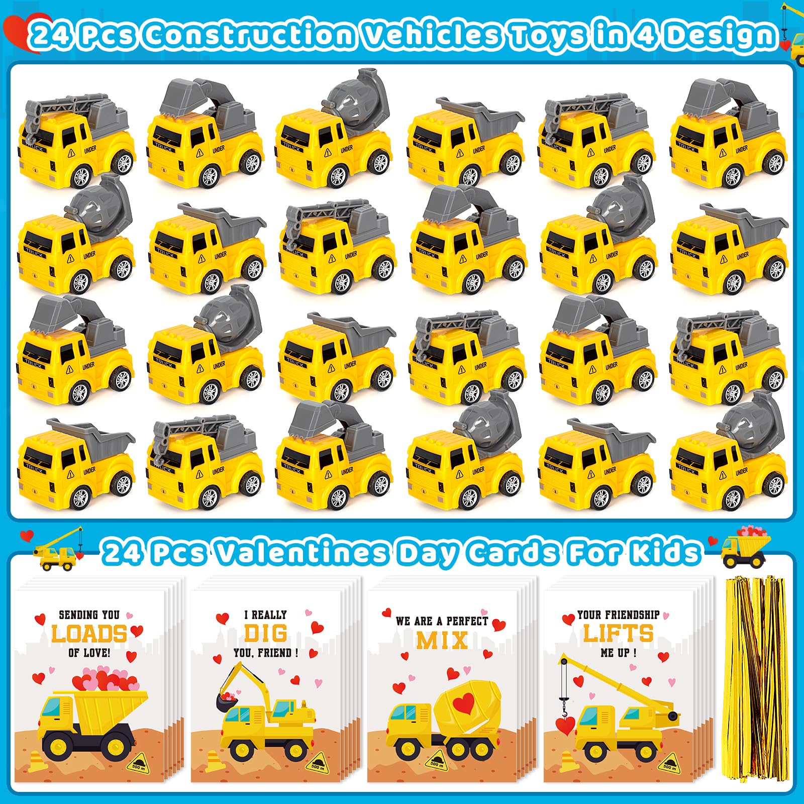 Duchong Valentines truck cards with loader truck scene ideal for party favors and rewards