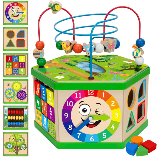 Duchong wooden activity cube bead maze boosts fine motor skills and focus for toddlers.
