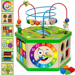 Duchong wooden activity cube bead maze boosts fine motor skills and focus for toddlers.