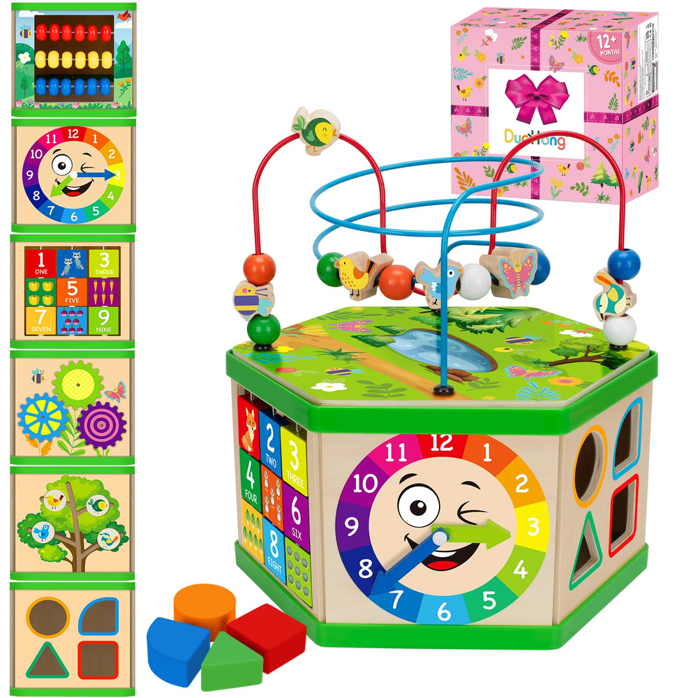 Duchong wooden activity cube bird slider sparks exploration and hand-eye coordination.
