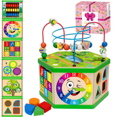 Duchong wooden activity cube bird slider sparks exploration and hand-eye coordination.