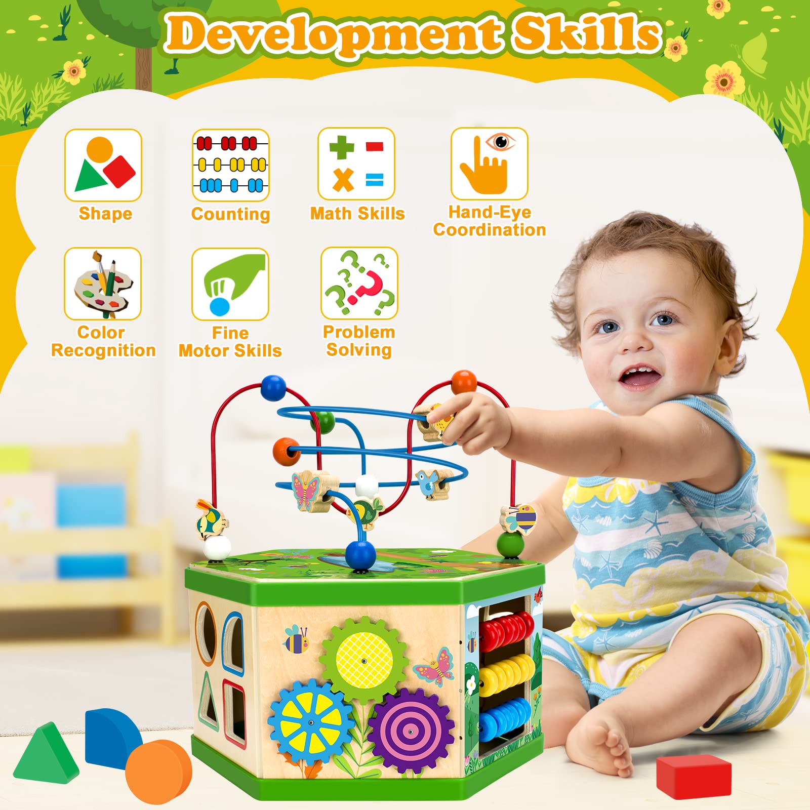 Duchong wooden activity cube learning clock introduces time concepts through interactive play.