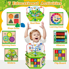 Duchong wooden activity cube spinning gears engages toddlers in tactile problem solving.