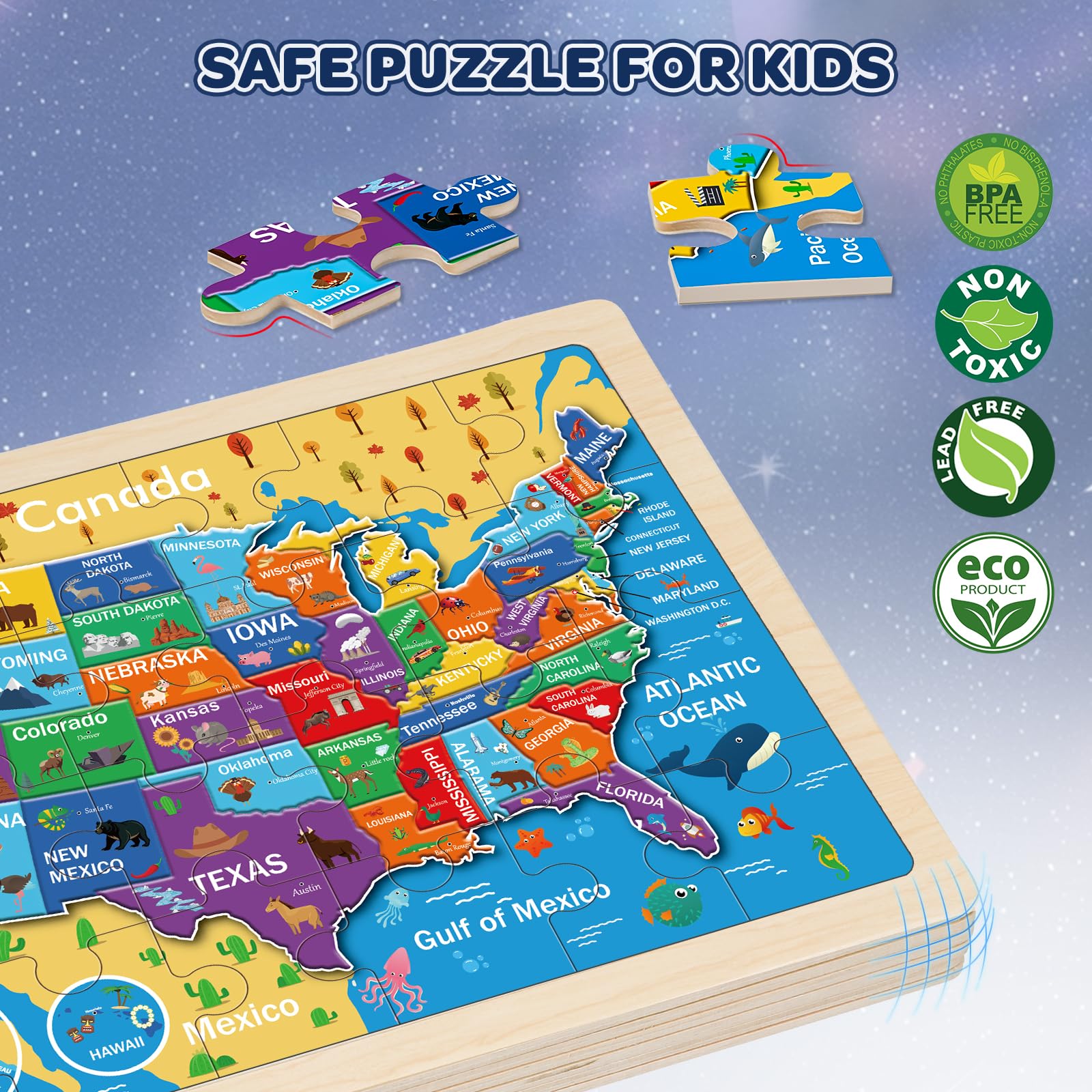 Duchong world map puzzle: colorful sections spark geography curiosity during play