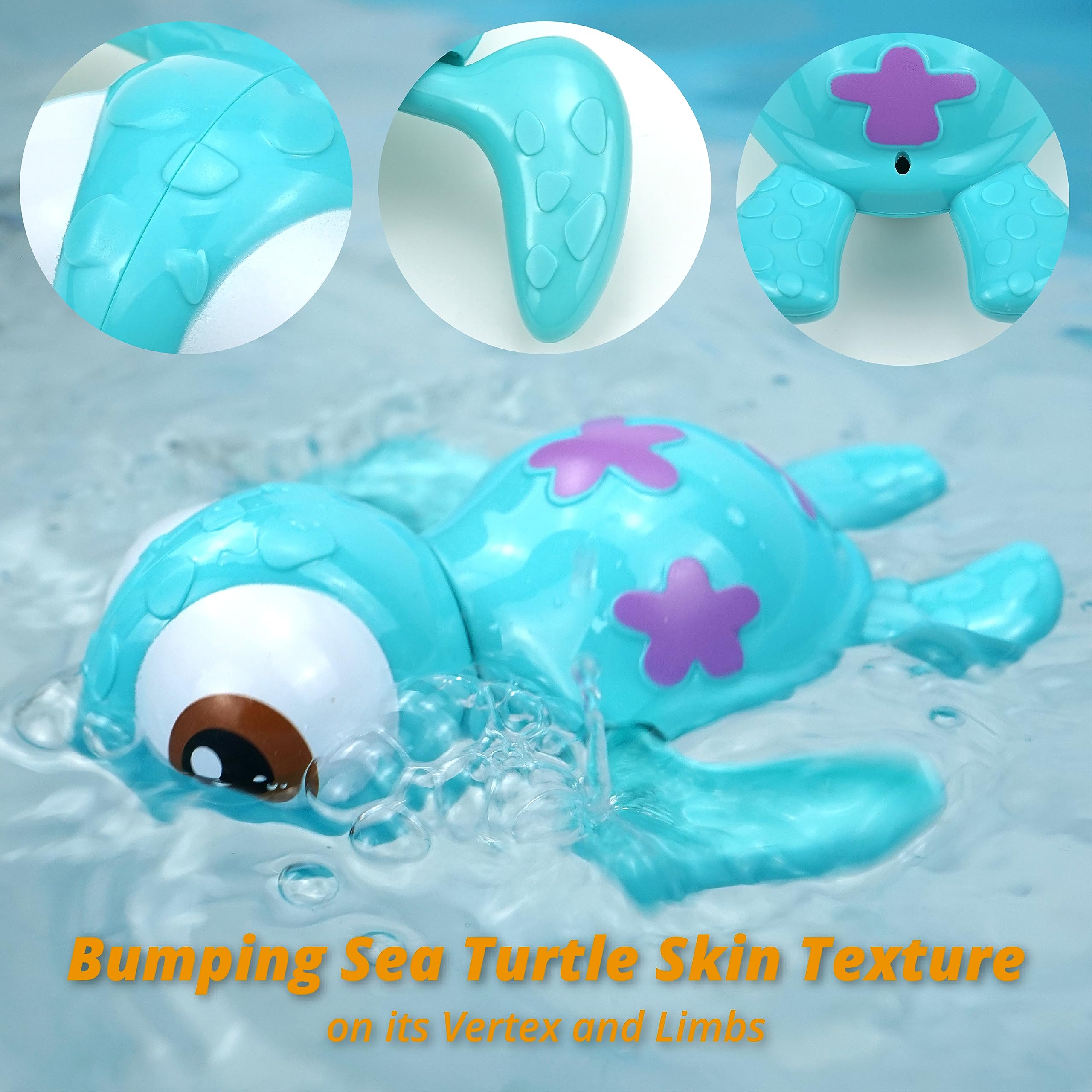 DUCKBOXX XX wind-up sea turtle bath toy blue, helps develop hand-eye coordination through interactive wind-up play.