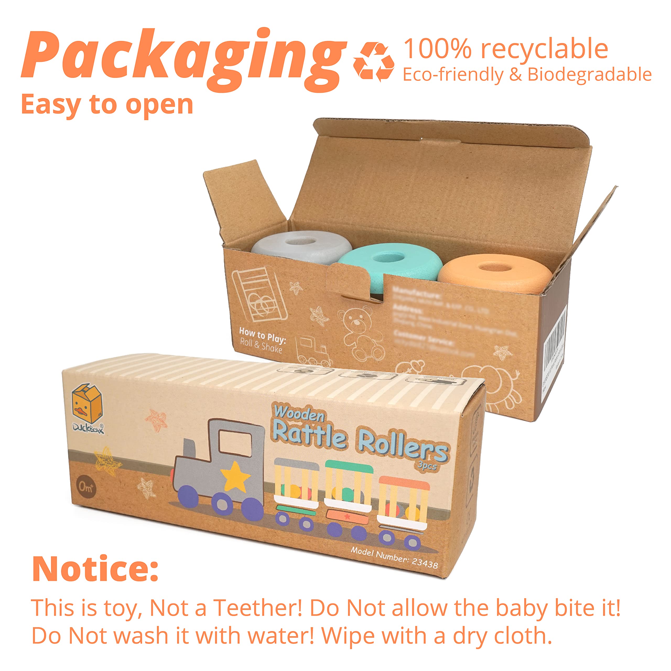 DUCKBOXX XX wooden rattle rollers meet safety standards for ages 0m and up