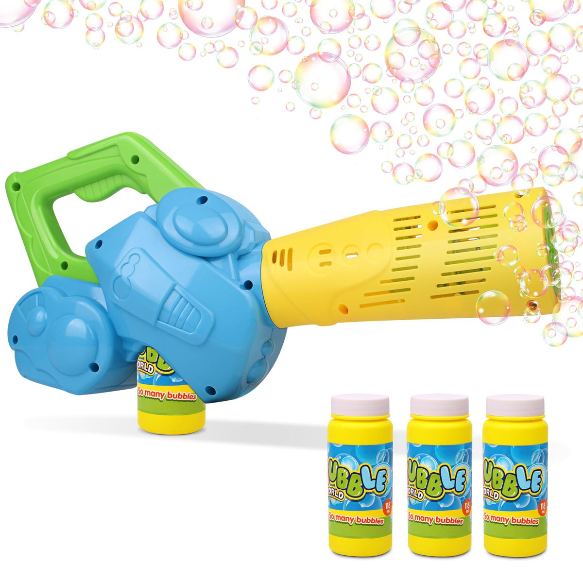 Duckura Bubble Leaf Blower toy with spinning wands for outdoor play and bubbles