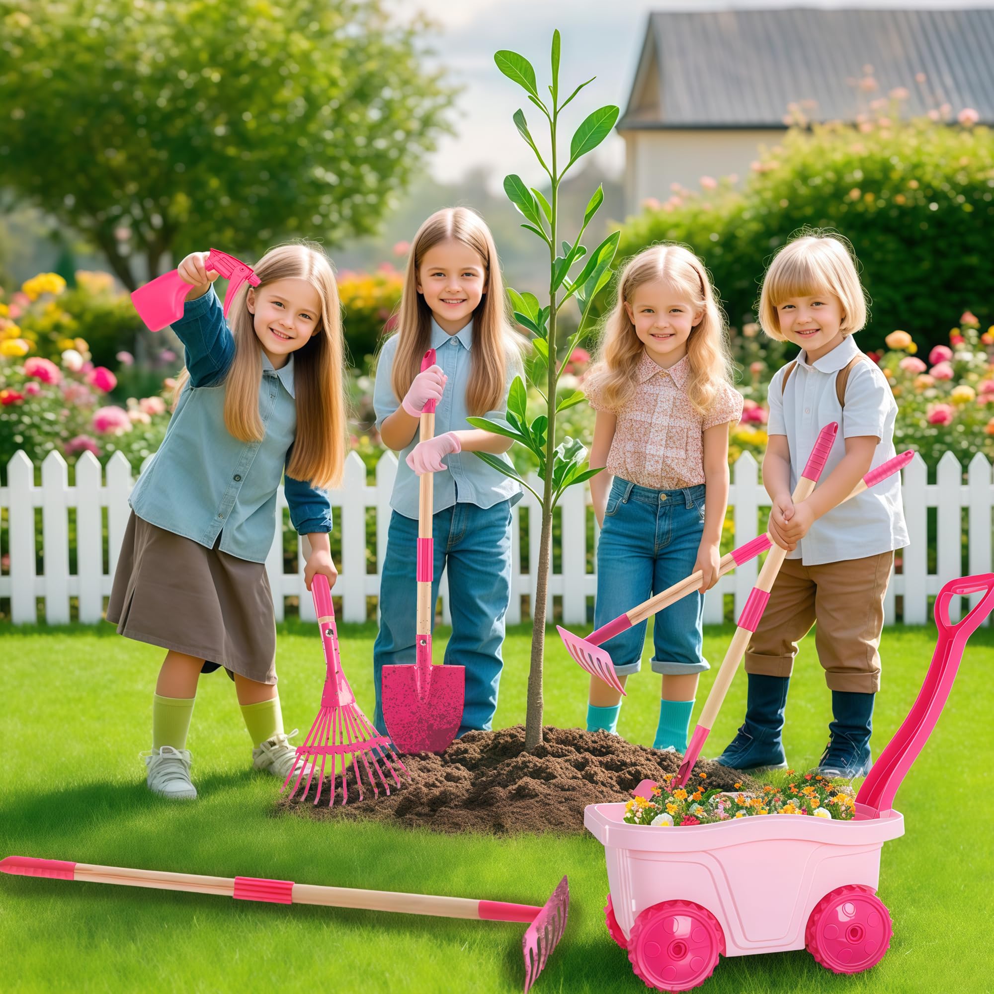 Duckura leaf rake for kids, helps collect garden debris efficiently.