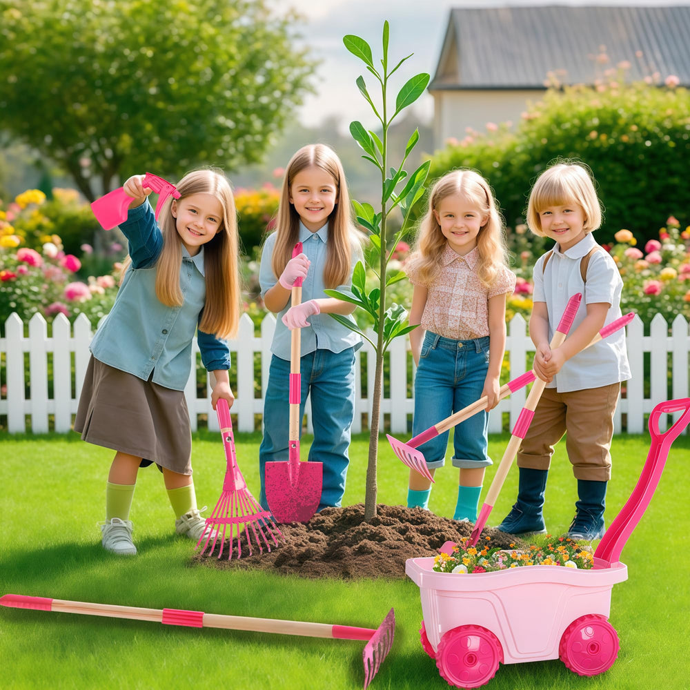 Duckura leaf rake for kids, helps collect garden debris efficiently.