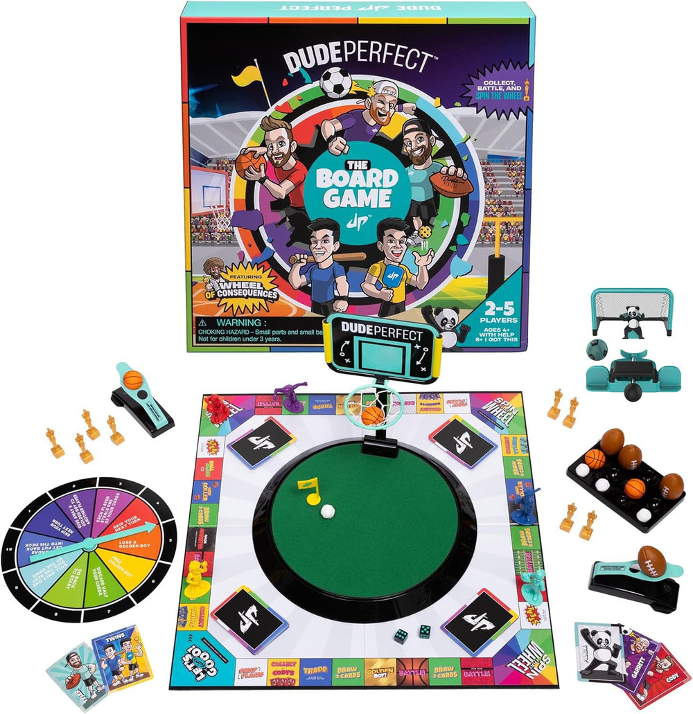 Dude Perfect board game box displayed for a family game night setup.