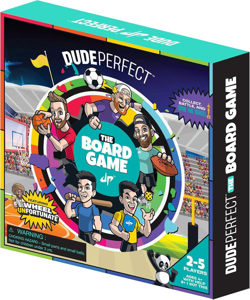 Dude Perfect board game unboxing showing components for family play and quick setup.