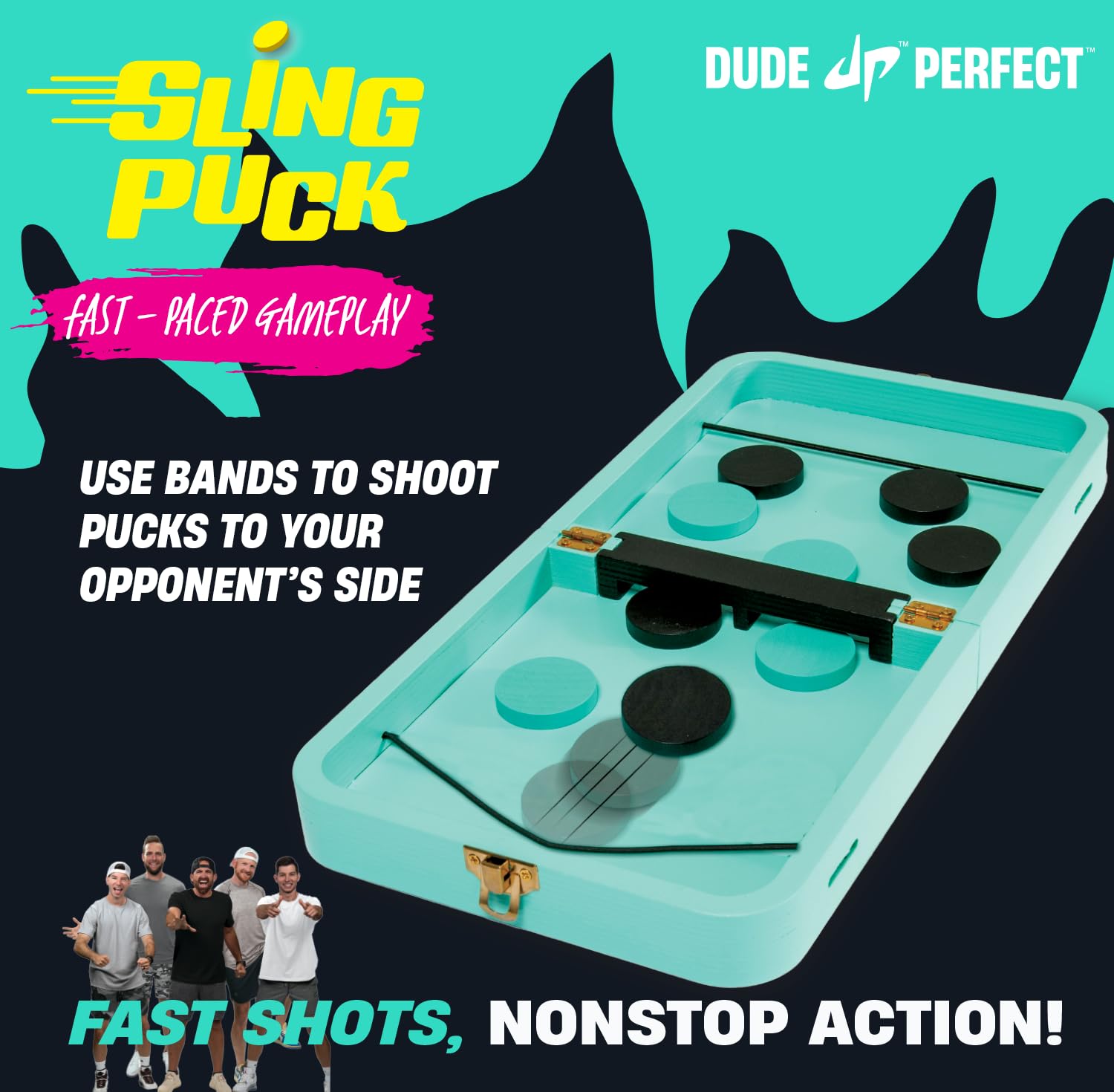Dude Perfect Sling Puck checkers side setup for two-in-one games.