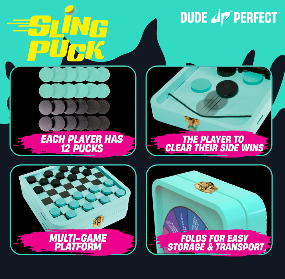 Dude Perfect Sling Puck wheel of consequences side adds playful challenge.