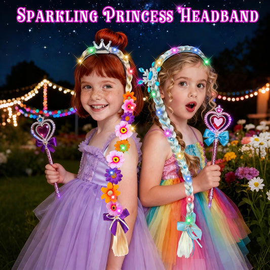 DUDUCOFU light-up princess headband braid highlights fun nighttime play.