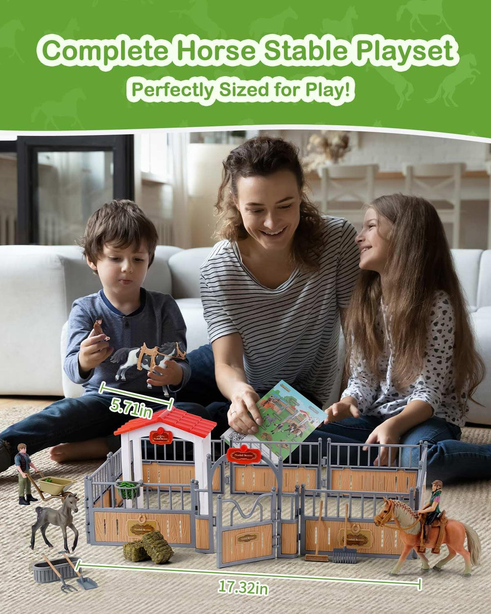 DuDuMo horse stable playset shows horses and figures for realistic pretend farming fun.