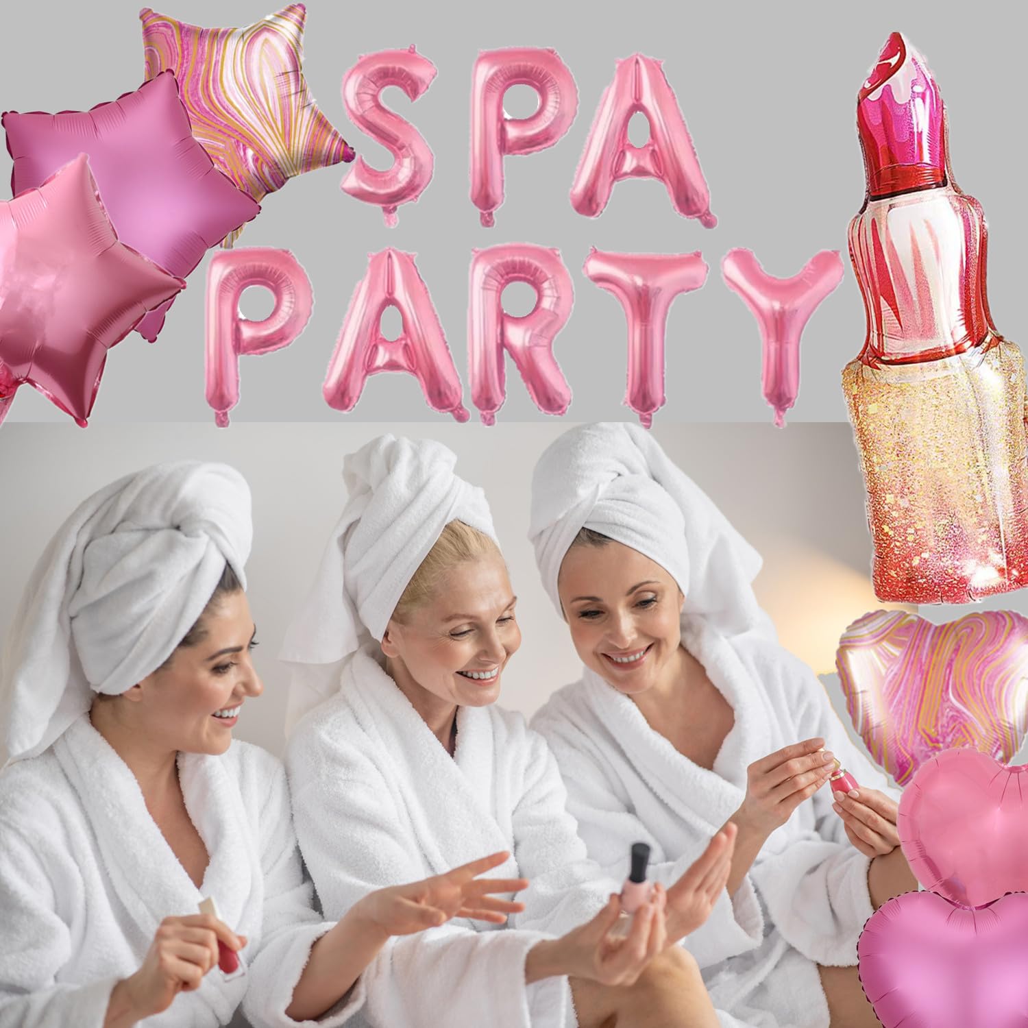 DUFACAI pink and white latex balloons set bright, cheerful spa party ambiance.