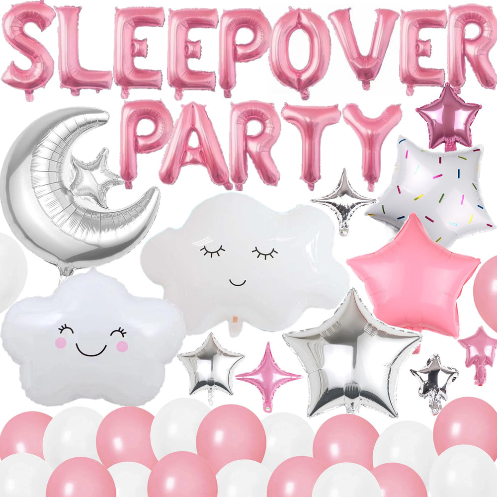 DUFACAI Sleepover banner letters decorate a cute girls' night scene