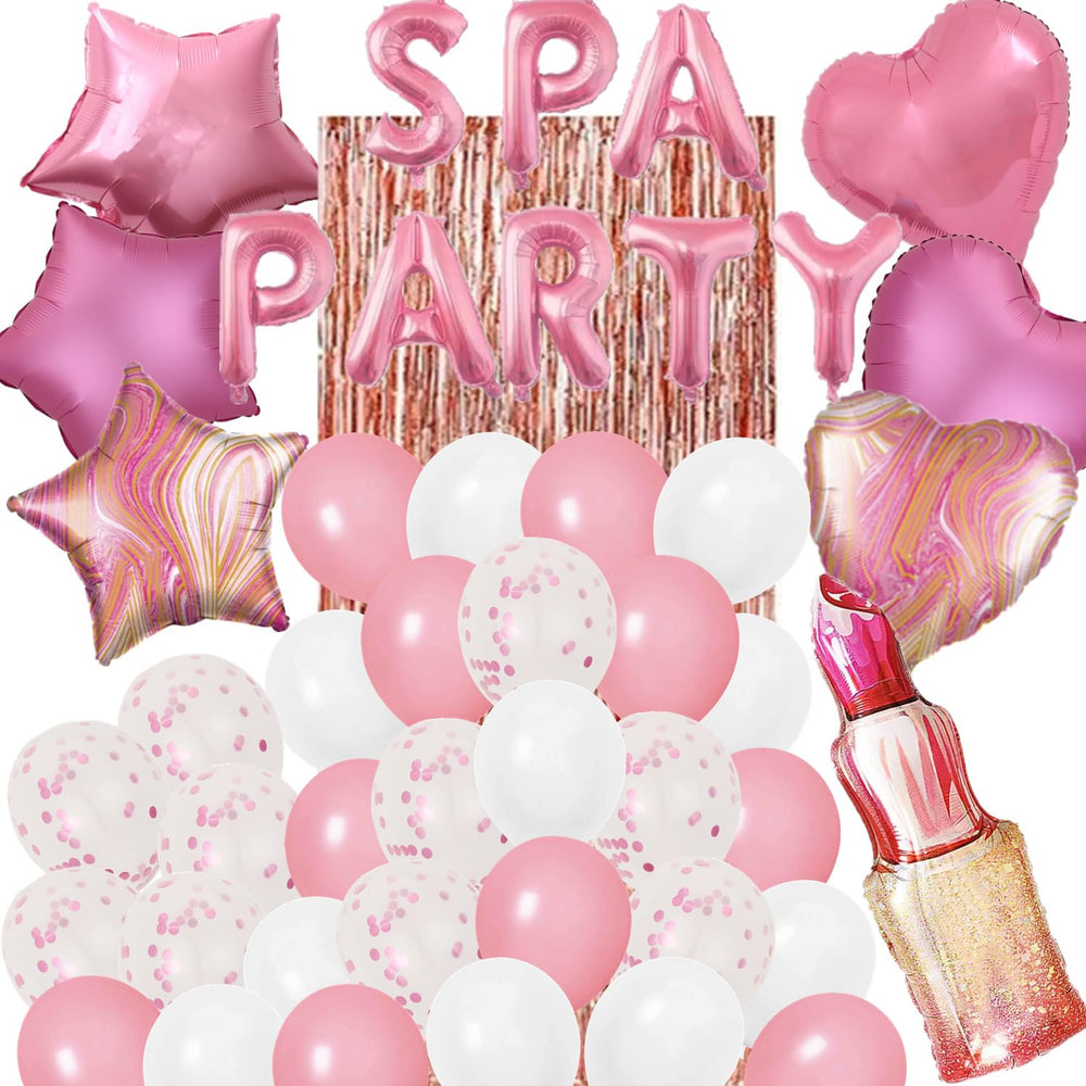DUFACAI spa party banner balloons create a playful backdrop for a girls' spa party.