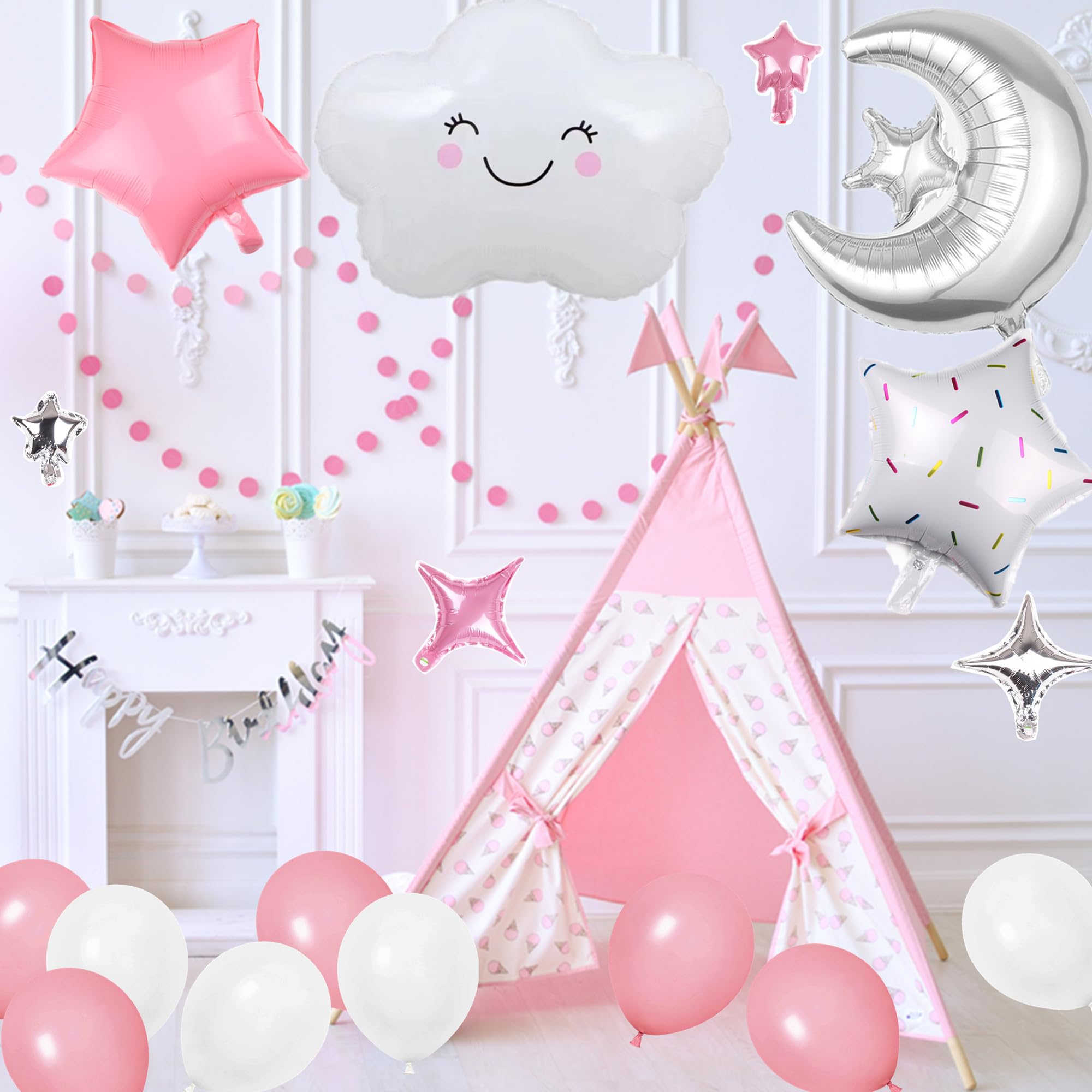 DUFACAI White cloud balloons create soft backdrop for selfies