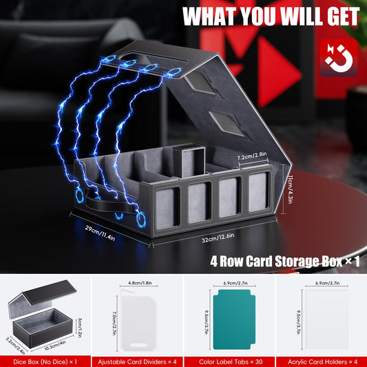 Dufvrpe card box with magnetic lid handle for secure transport.