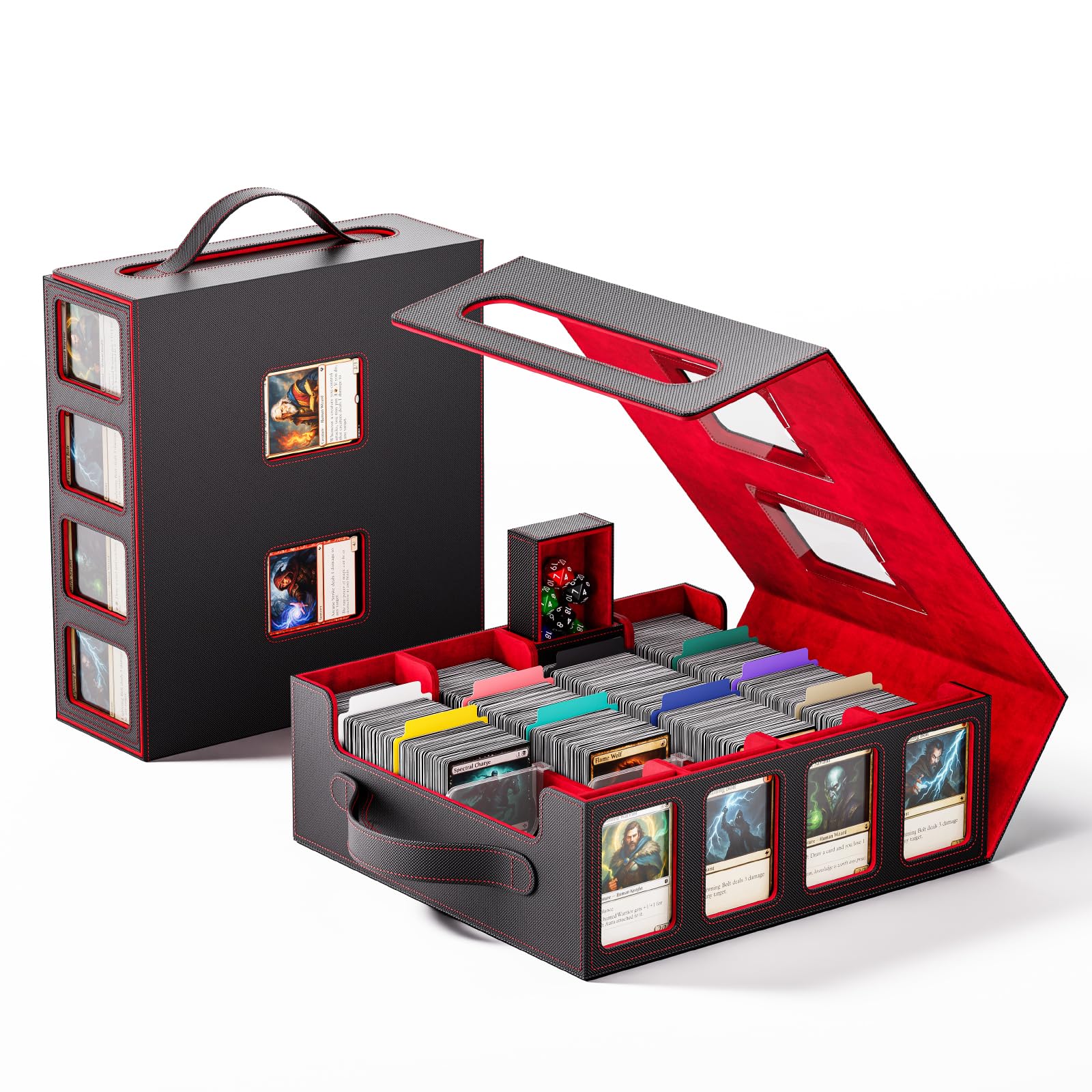 Dufvrpe trading card storage box with magnetic lid safely securing decks during transport