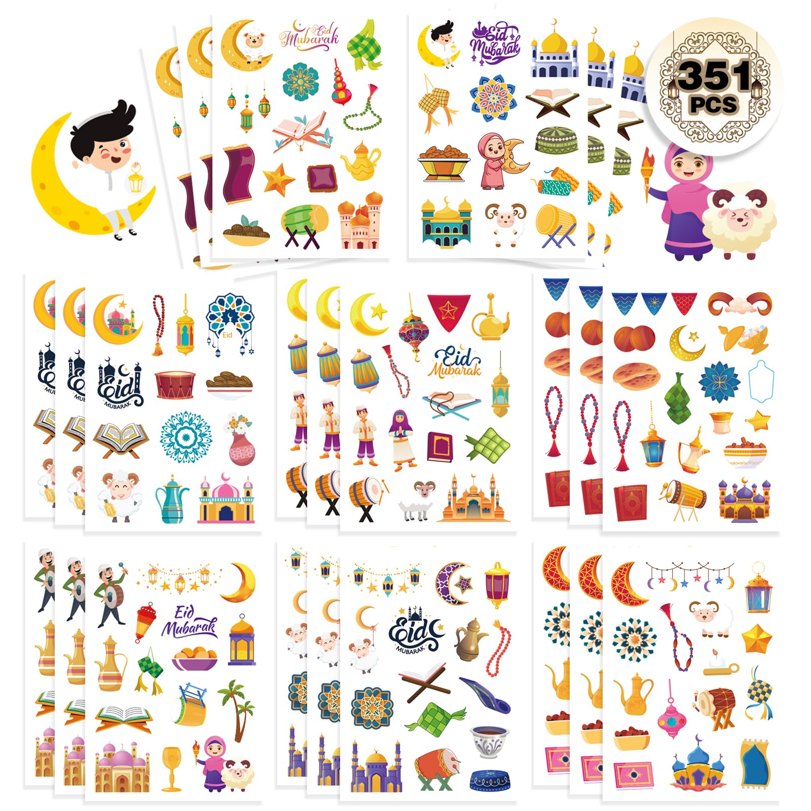 DUJAA 351pcs stickers feature a cartoon Kaaba pattern for laptop decoration.