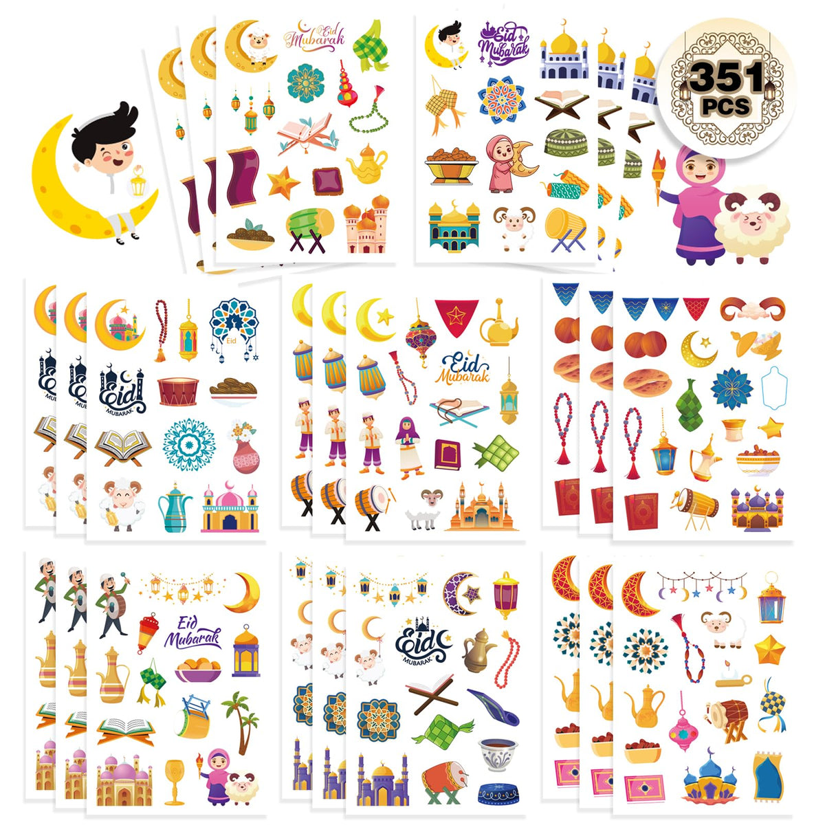 DUJAA 351pcs stickers feature a cartoon Kaaba pattern for laptop decoration.