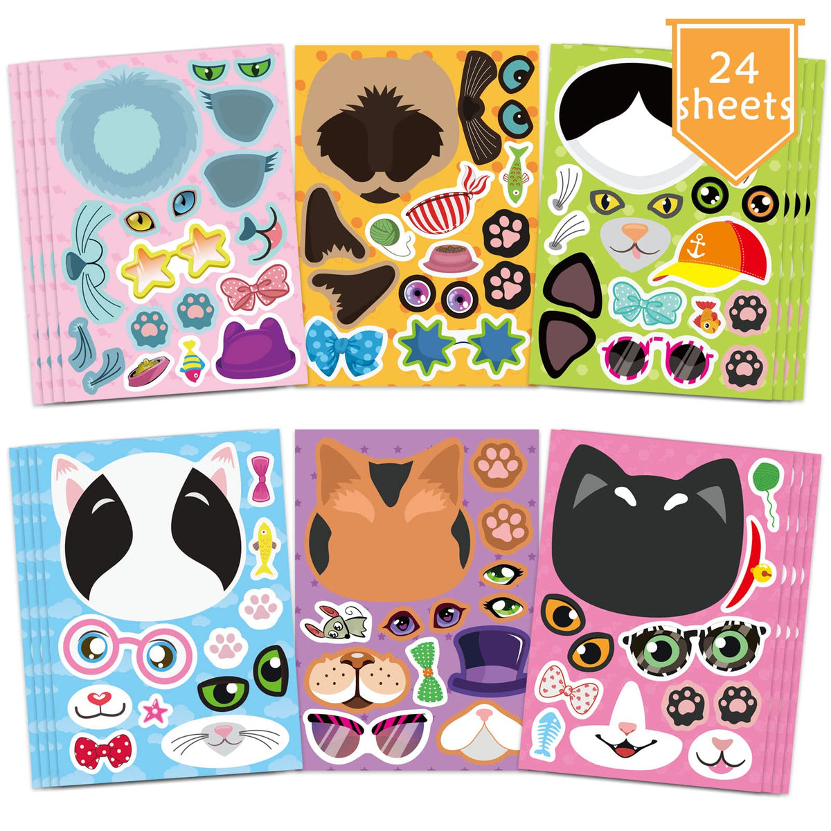 DUJAA cat-face stickers pack for kids crafts and classroom projects.