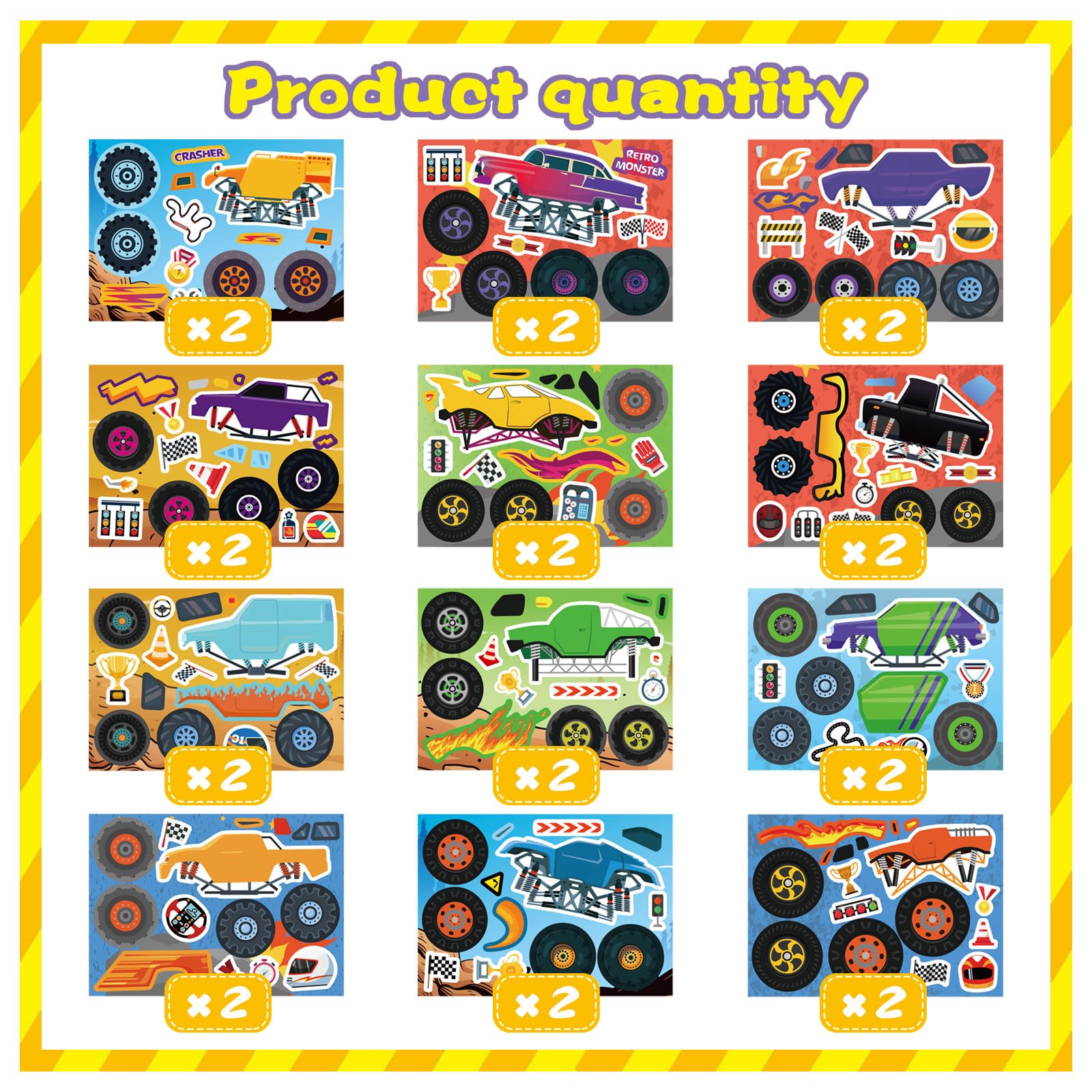 DUJAA colorful monster truck sticker sheets for kids' room decor and crafts