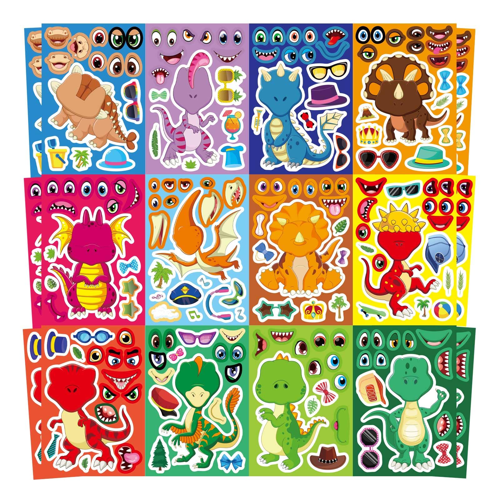 DUJAA dinosaur sticker sheet 12 designs for kids, easy peel and stick