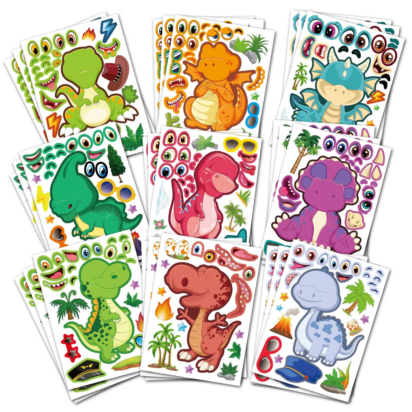 DUJAA 27 sheet dinosaur stickers collection with colorful patterns for kids crafts