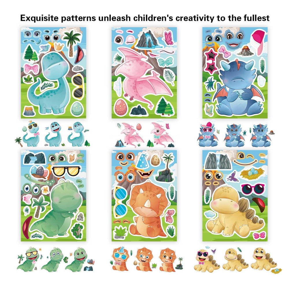 DUJAA dinosaur stickers collection closeup on glossy surface for kids