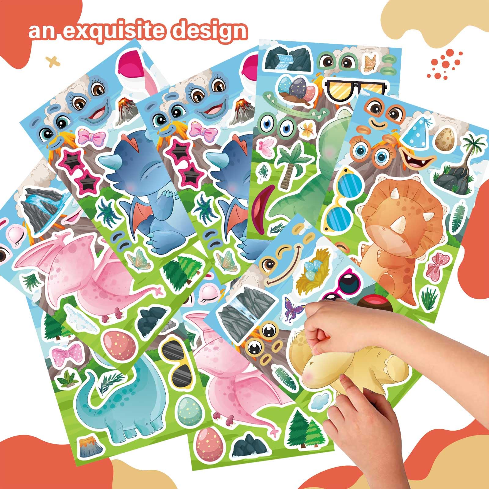 DUJAA dinosaur stickers with eggs, bows, and accessories