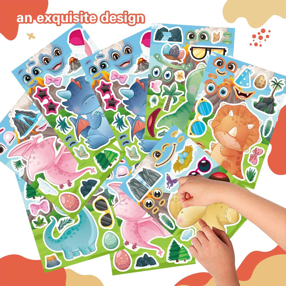 DUJAA dinosaur stickers with eggs, bows, and accessories