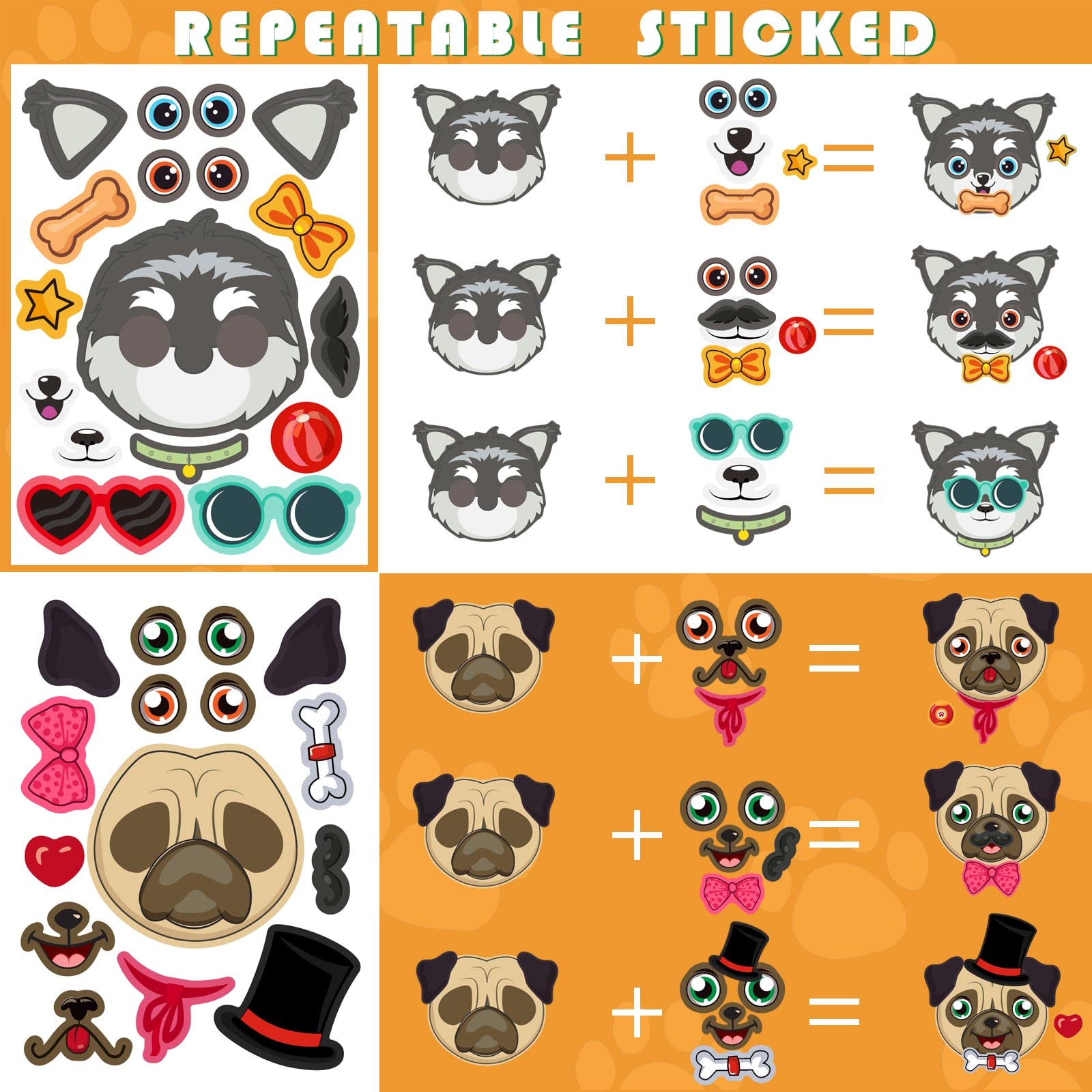 DUJAA dog faces stickers designs for personalized school art and party favors.