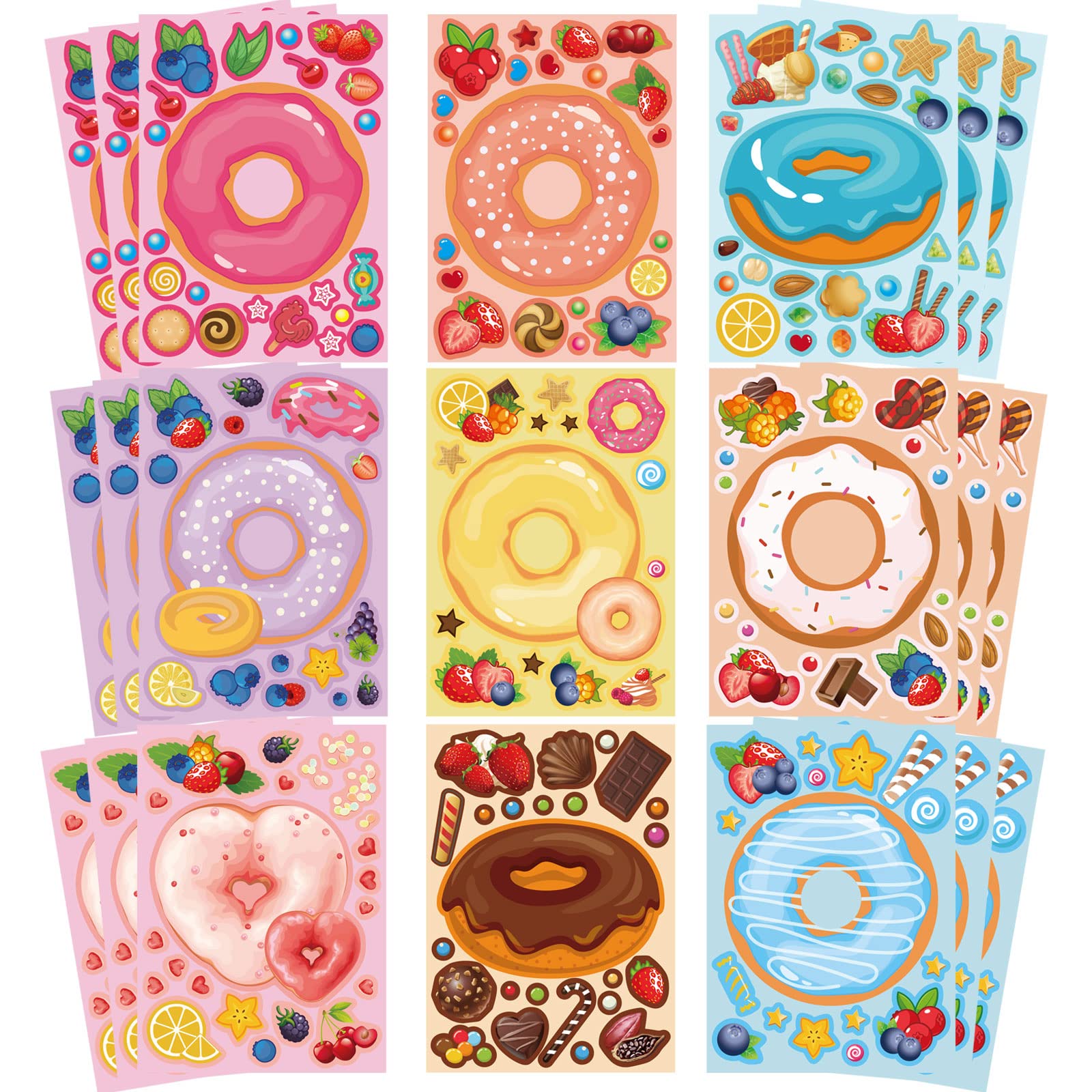 DUJAA donut stickers face set 27 sheets for kids, ideal for creative DIY sticker art.