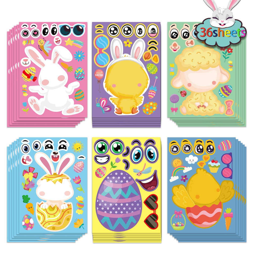 DUJAA Easter stickers set with six designs for kids’ crafts and party decor.