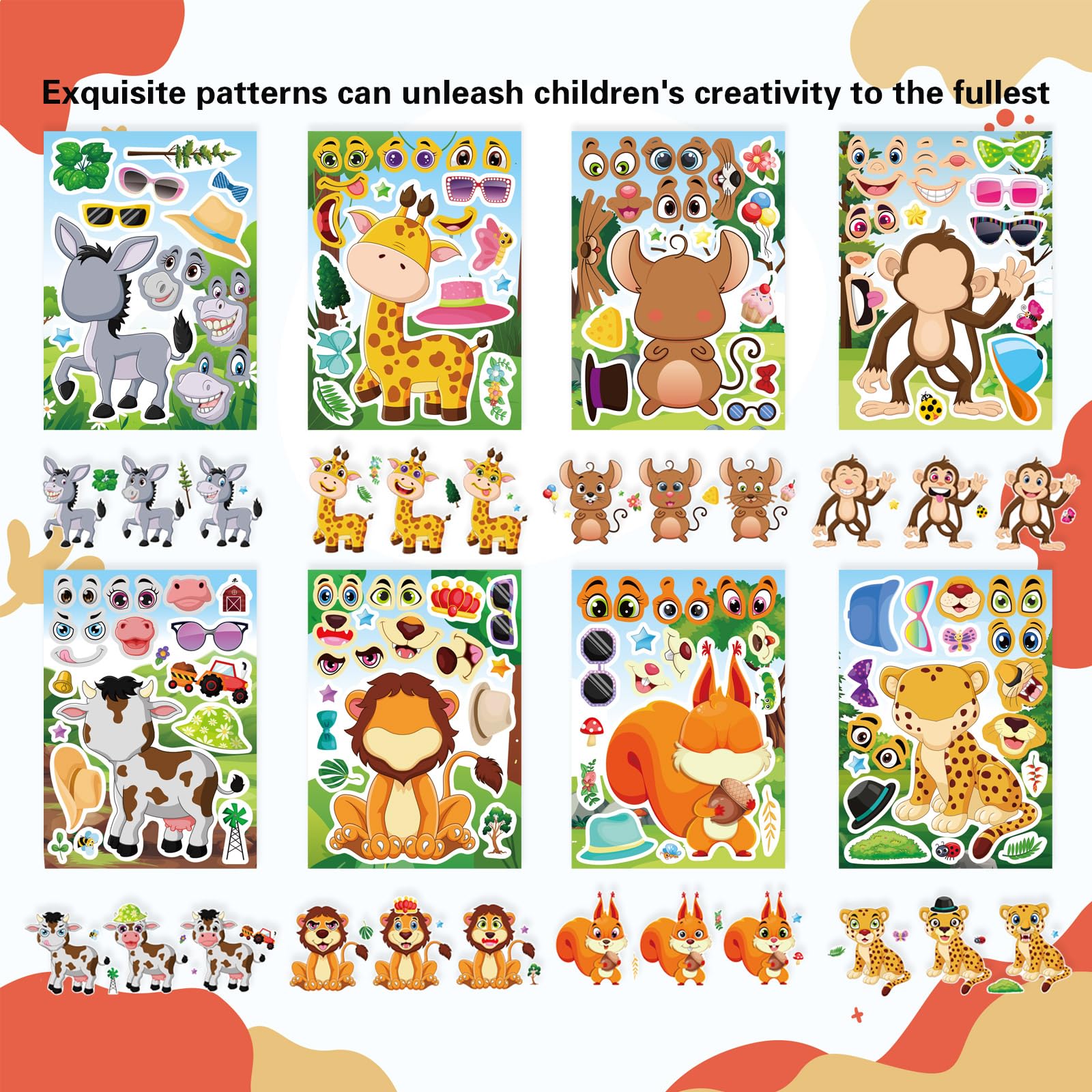 DUJAA face stickers—three eye/mouth/eyebrow designs for fun, mix-and-match creations.