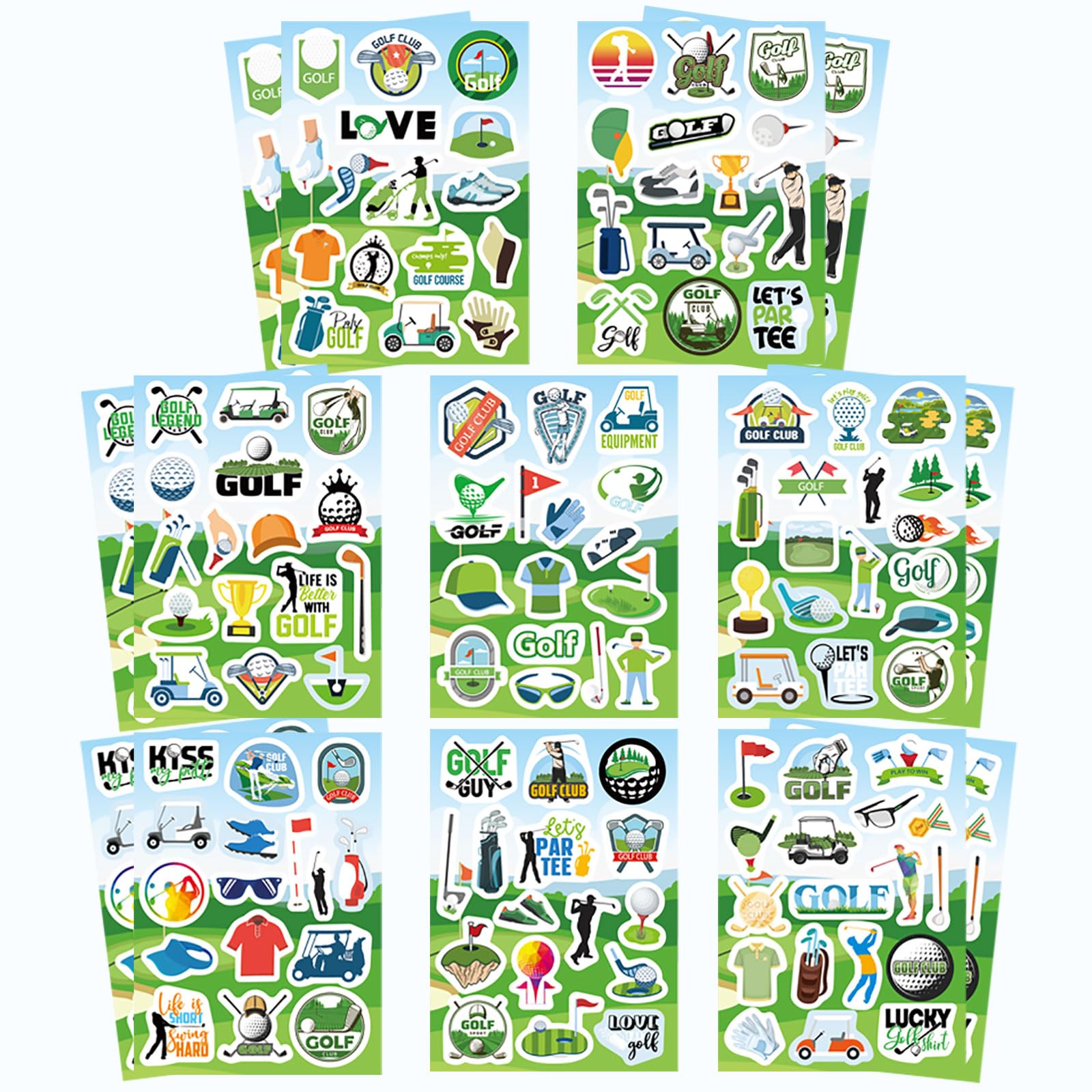DUJAA golf stickers collection, vibrant designs for crafts, cards, and party decor.