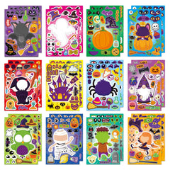 DUJAA Halloween make-a-face stickers sheet closeup—vibrant designs for kids' crafts