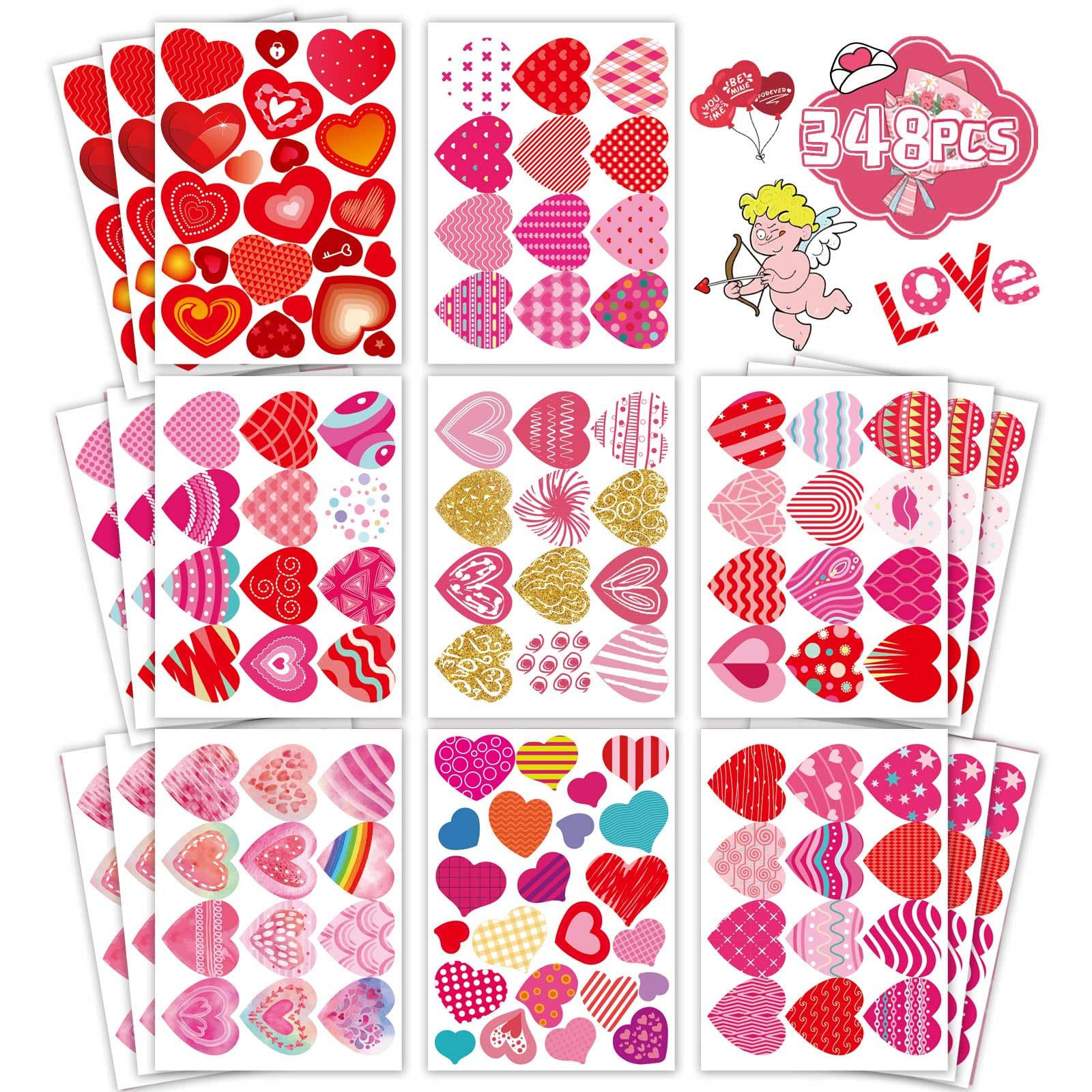 DUJAA heart stickers variety red glitter for Valentine cards and crafts