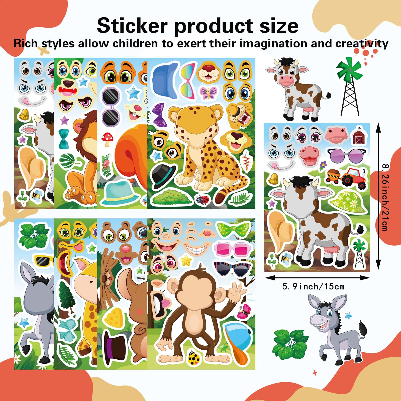 DUJAA lion-squirrel-leopard-monkey stickers—friendly forest animals for kids' projects and rewards.