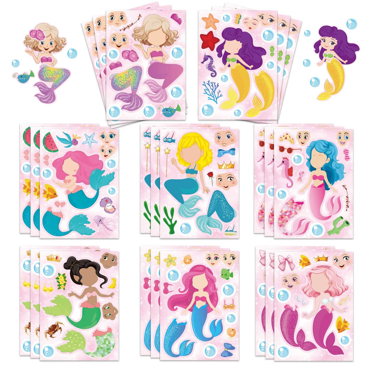 DUJAA Mermaid stickers 24-sheets pack for kids crafts and party favors.