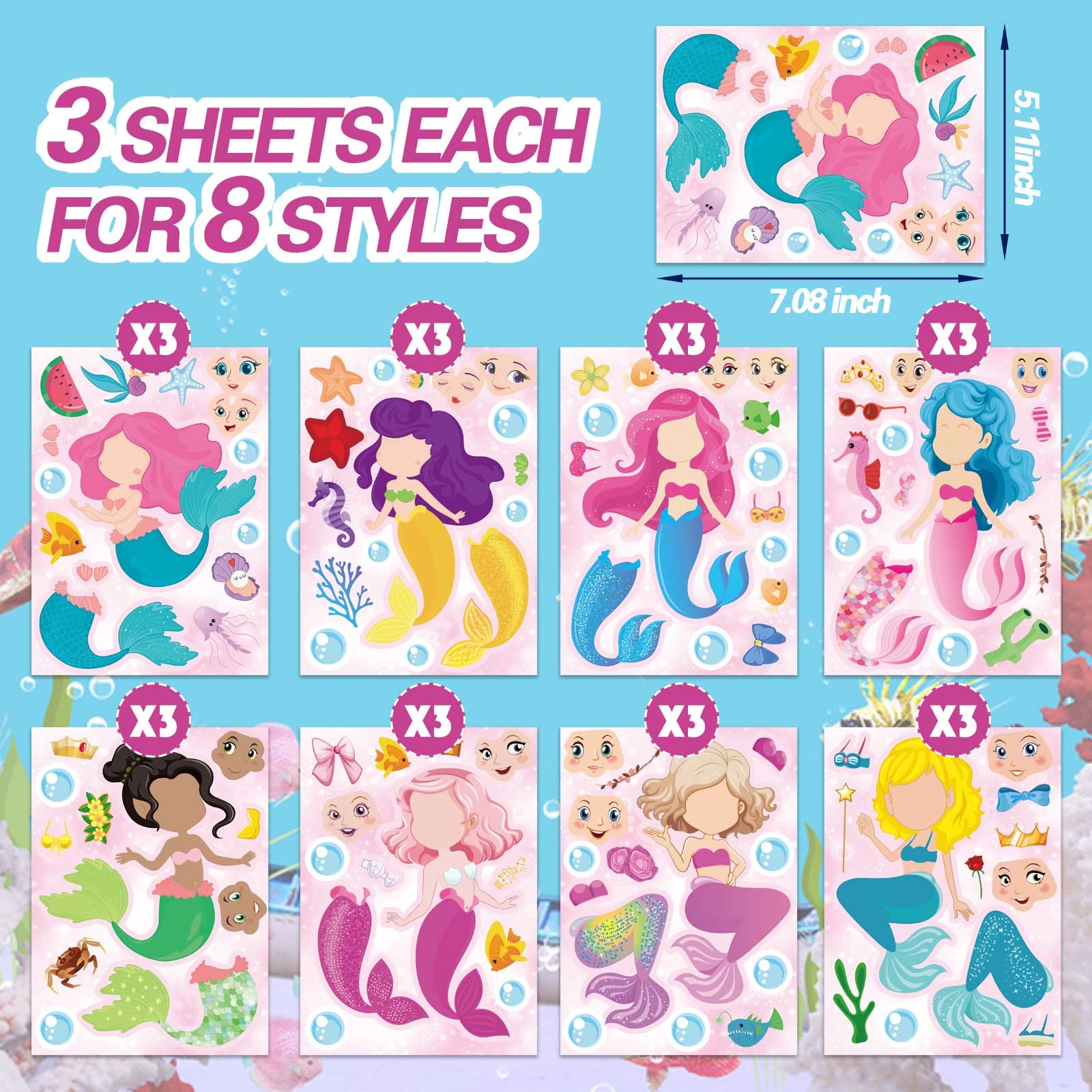 DUJAA Mermaid stickers 8 designs for creative mixing and matching.