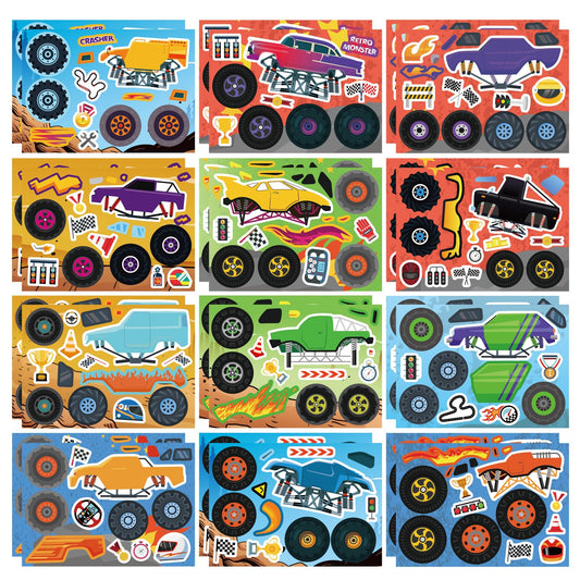 DUJAA monster truck stickers—12 styles for creative preschool crafts