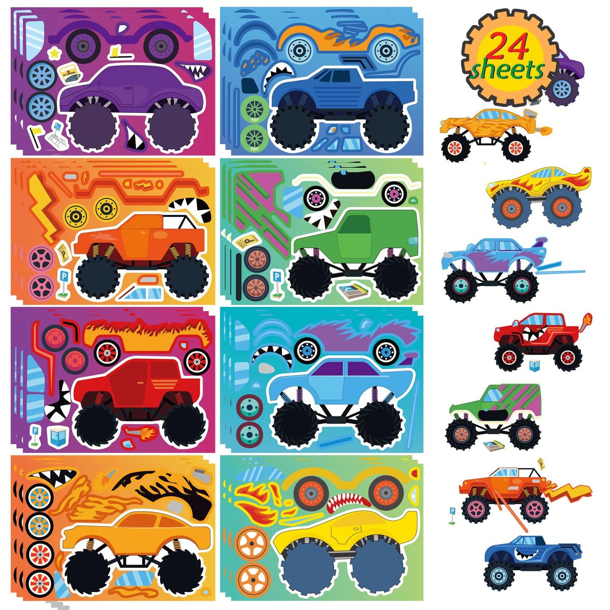 DUJAA Monster Truck stickers showcase eight styles for creative kid crafts