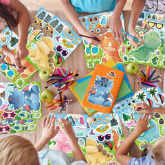 DUJAA party-favor dino stickers displayed for celebrations